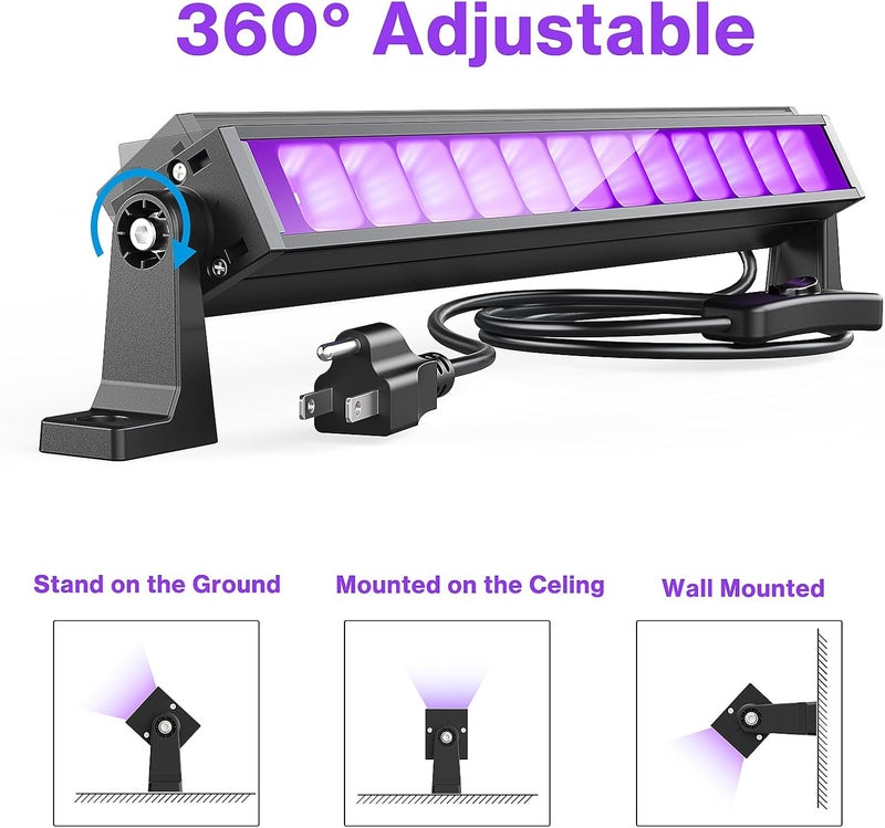 Atfoyer Store 8PCS 40W LED Black Light Bar for Glow Party, Blacklight with Plug &Switch, Each Light Up 484 Sq.ft Area, Glow Light for Halloween, Fluorescent Body Paint, Stage Lighting, Bedroom - Image 3